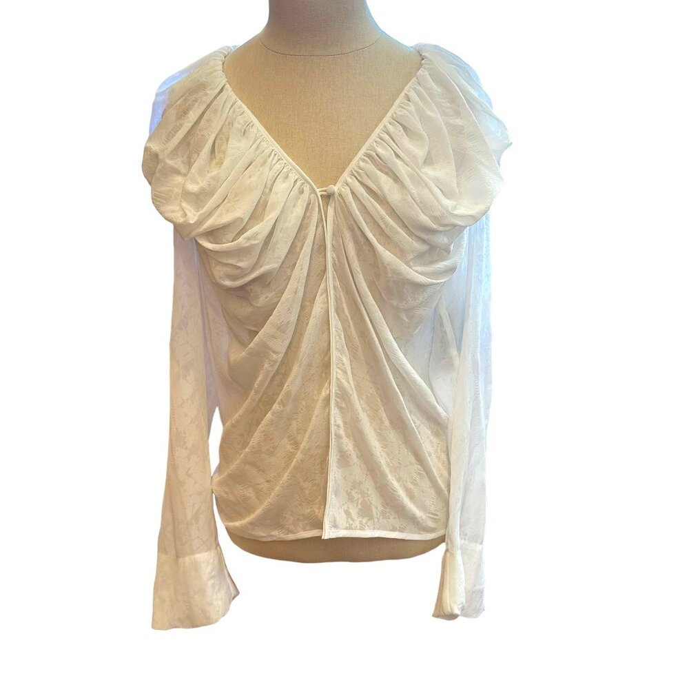 Robert Rodriguez Long Sleeve, V Neck Peasant Blouse, Ivory, Size 6